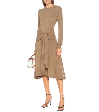 Shop Jw Anderson Merino Wool Midi Dress In Brown