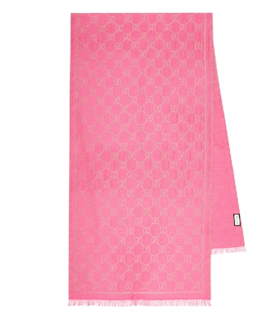 Shop Gucci Gg Wool-blend Jacquard Scarf In Pink