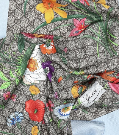 Shop Gucci Gg Flora Silk-twill Scarf In Beige