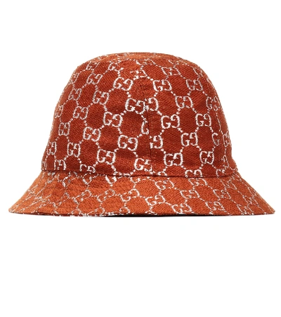 Shop Gucci Gg Lamé Wool-blend Bucket Hat In Brown