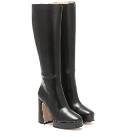 Shop Gucci Leather Knee-high Platform Boots In Black