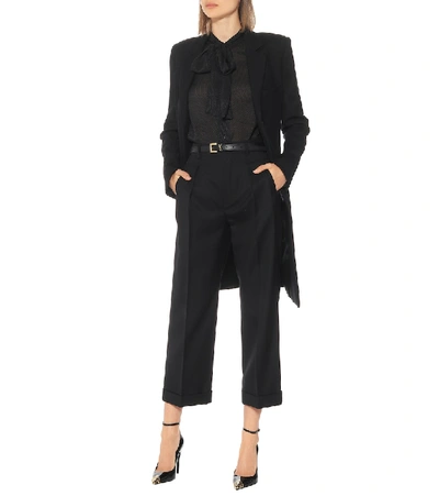 Shop Saint Laurent High-rise Straight Wool Pants In Black