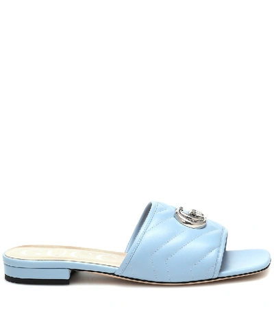 Shop Gucci Double G Leather Slides In Blue