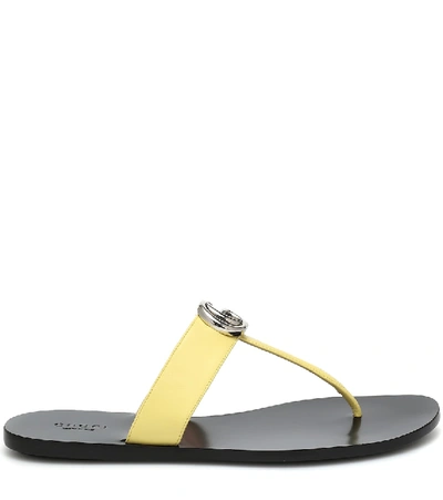 Shop Gucci Marmont Leather Thong Sandals In Yellow