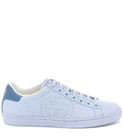 Shop Gucci New Ace Leather Sneakers In Blue