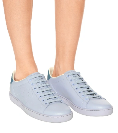 Shop Gucci New Ace Leather Sneakers In Blue