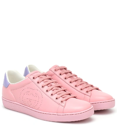 Shop Gucci New Ace Leather Sneakers In Pink