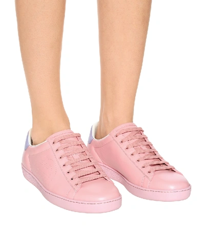 Shop Gucci New Ace Leather Sneakers In Pink