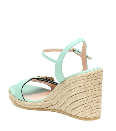 Shop Gucci Double G Leather Espadrille Wedges In Green