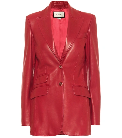 Shop Gucci Leather Blazer In Red