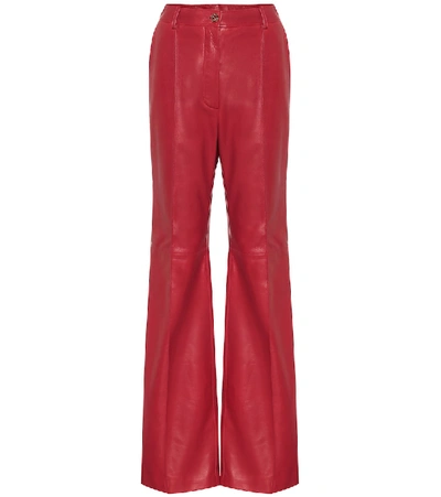 Shop Gucci High-rise Flared Leather Pants In Red