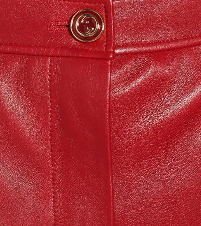 Shop Gucci High-rise Flared Leather Pants In Red