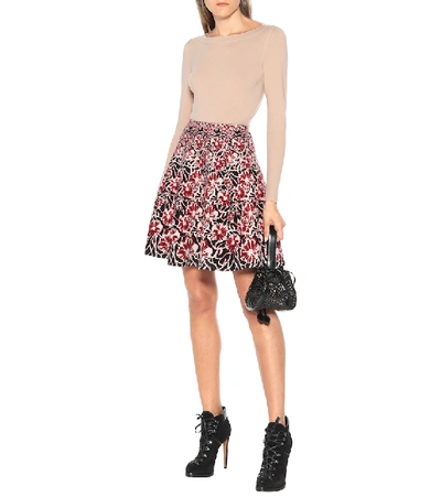 Shop Alaïa Floral Stretch-wool Miniskirt In Red