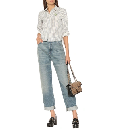 Shop Gucci Striped Linen And Cotton Shirt In Blue