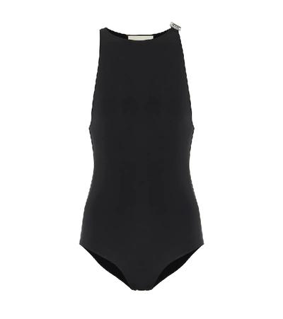 Shop Gucci Square G Crystal-embellished Swimsuit In Black