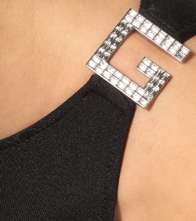 Shop Gucci Square G Crystal-embellished Swimsuit In Black