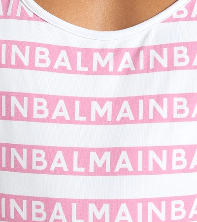 Shop Balmain Printed Swimsuit In Pink