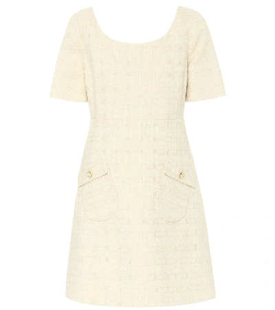 Shop Gucci Cotton And Wool Tweed Minidress In Beige