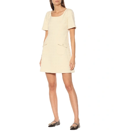 Shop Gucci Cotton And Wool Tweed Minidress In Beige