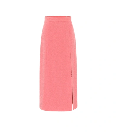 Shop Gucci Wool-blend Tweed Midi Skirt In Pink