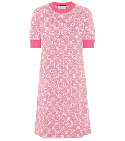 Shop Gucci Gg Wool And Cotton Piqué Minidress In Pink