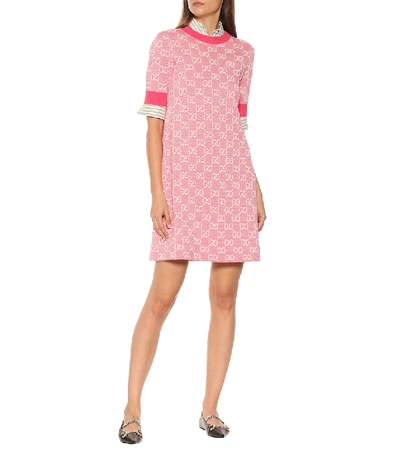 Shop Gucci Gg Wool And Cotton Piqué Minidress In Pink