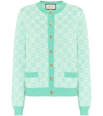 Shop Gucci Gg Wool And Cotton Piqué Cardigan In Green