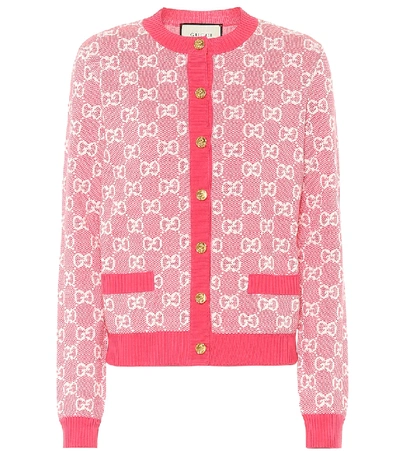 Shop Gucci Gg Wool And Cotton Piqué Cardigan In Pink