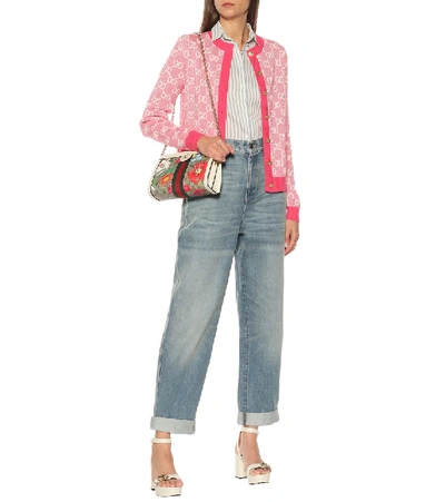 Shop Gucci Gg Wool And Cotton Piqué Cardigan In Pink