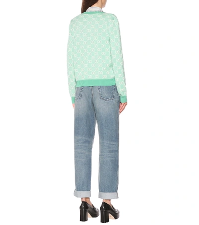 Shop Gucci Gg Wool And Cotton Piqué Cardigan In Green