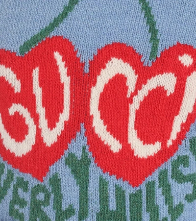 Shop Gucci Intarsia Cropped Wool Sweater In Blue