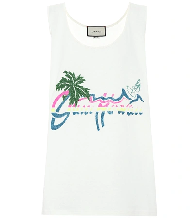 Shop Gucci Hawaii Glitter-print Cotton Tank Top In White