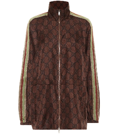 Shop Gucci Gg Supreme Printed Silk-twill Jacket In Brown