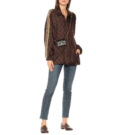 Shop Gucci Gg Supreme Printed Silk-twill Jacket In Brown