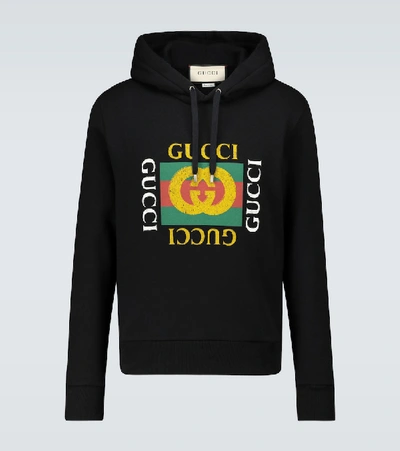 Gucci Fake Logo-print Cotton-jersey Hooded Sweatshirt In Black | ModeSens