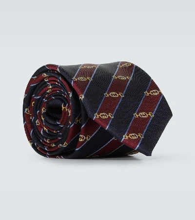 Shop Gucci Interlocking G Horsebit Jacquard Silk Tie In Multicoloured