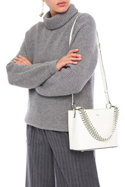 Shop Dkny Bethune Chain-trimmed Leather Shoulder Bag In White