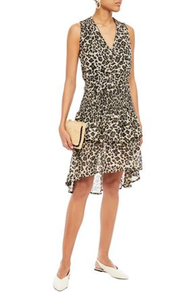 Shop Walter Baker Leandria Shirred Leopard-print Fil Coupé Chiffon Peplum Dress In Animal Print