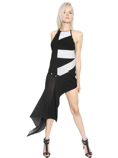 Anthony Vaccarello Asymmetrical Printed Double Crepe Dress In Black/white