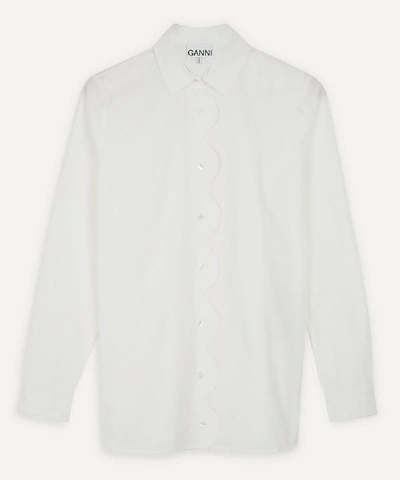 Shop Ganni Scalloped Cotton-poplin Shirt In Bright White