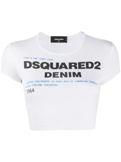 Shop Dsquared2 Logo Print Cropped T-shirt In White