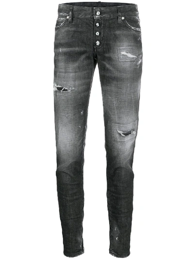 Dsquared2 Distressed Zipped Ankle Skinny Trousers In Black
