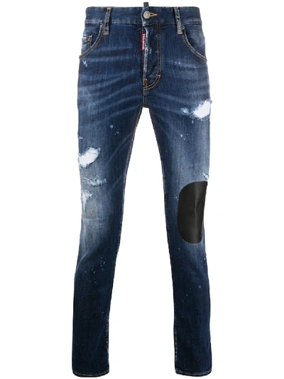 Shop Dsquared2 Distressed Patchwork Skinny Jeans In Blue