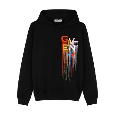 Shop Givenchy Black Logo-embroidered Hooded Cotton Sweatshirt