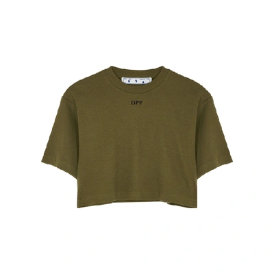 Shop Off-white Army Green Cropped Stretch-cotton T-shirt In Khaki