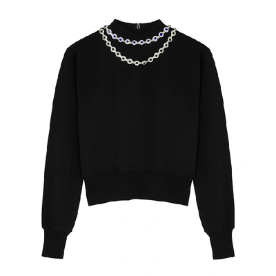 Shop Christopher Kane Black Crystal-embellished Cotton Sweatshirt