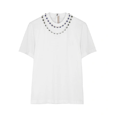Shop Christopher Kane White Crystal-embellished Cotton T-shirt