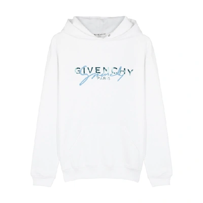 Shop Givenchy White Logo Hooded Cotton Sweatshirt