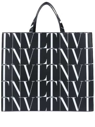 Shop Valentino Vltn Print Tote Bag In Black