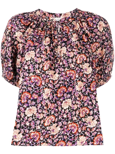 Shop Ulla Johnson Floral-print Short-sleeve Blouse In Black